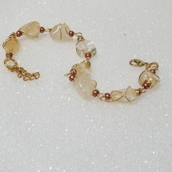 Handcrafted Citrine Crystal Bracelet | Copper Wire Wrap & Natural Gemstone Beads - Picture 4 of 10
